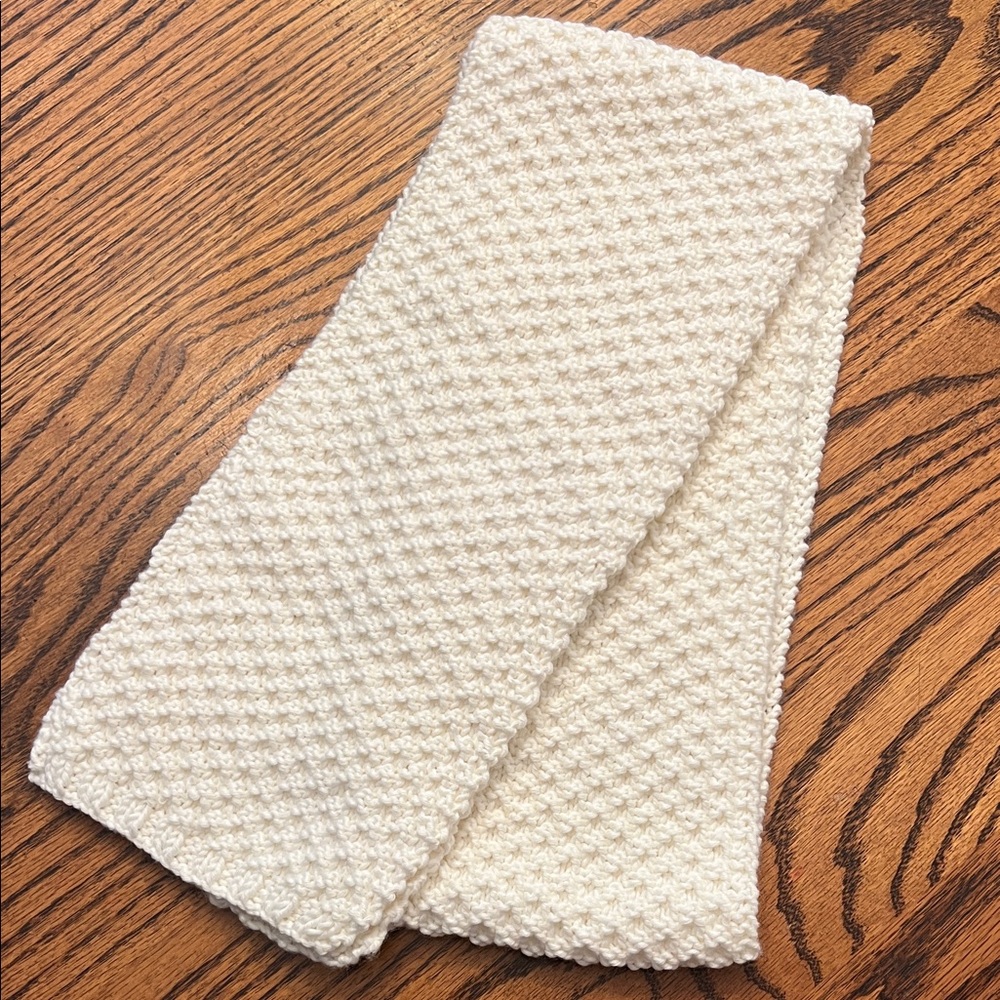 Handknit Handmade Handcrafted Classic White Textured Knit Scarf Winter Outdoor